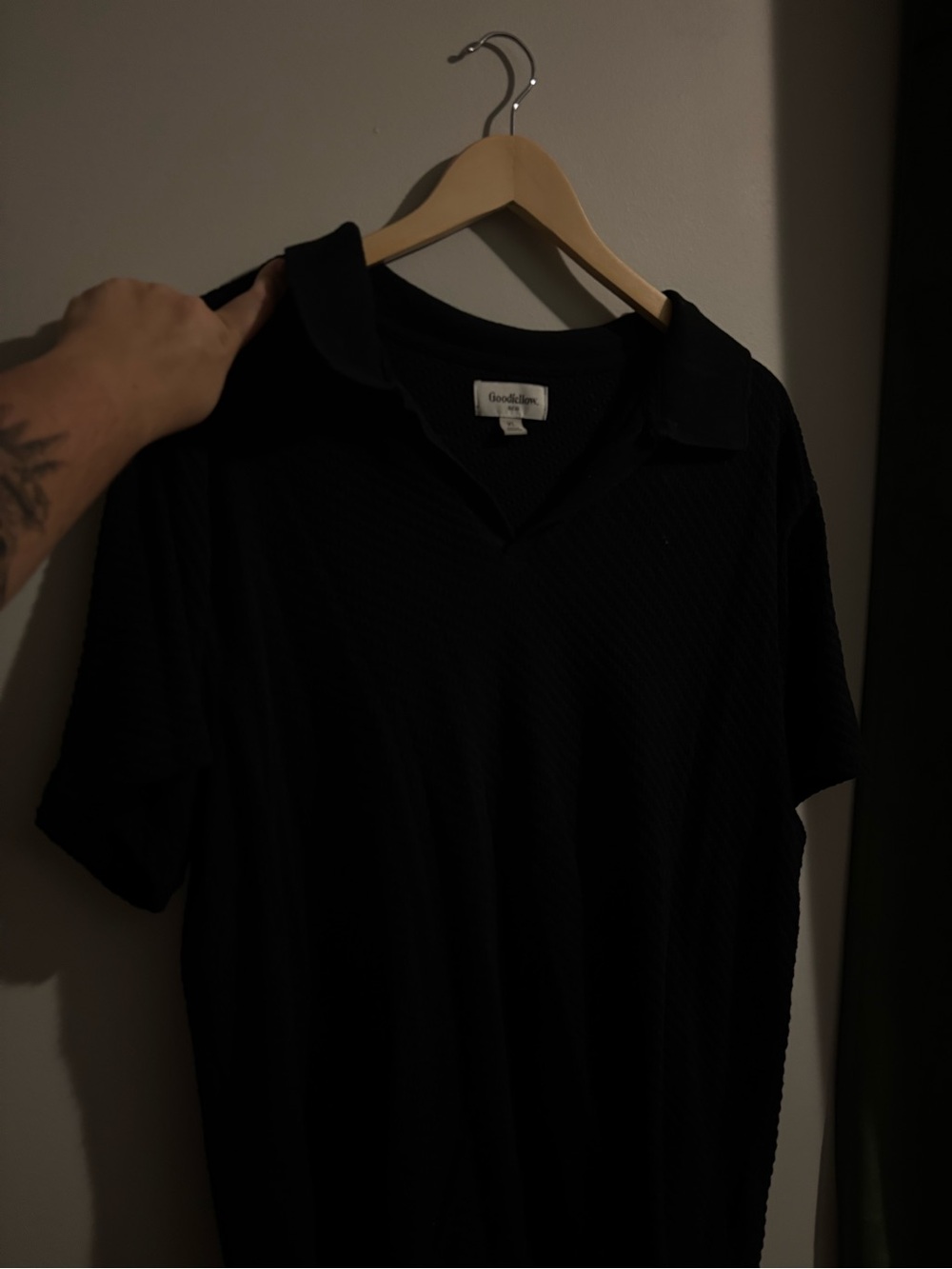Goodfellow & Co Black Ribbed V-neck Short-Sleeve Knit Polo